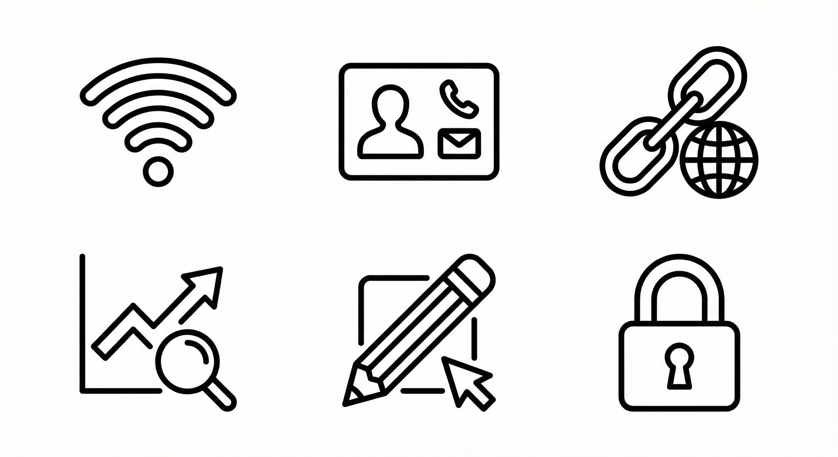 QR code use case icons for WiFi, vCard, URL, analytics, and marketing applications