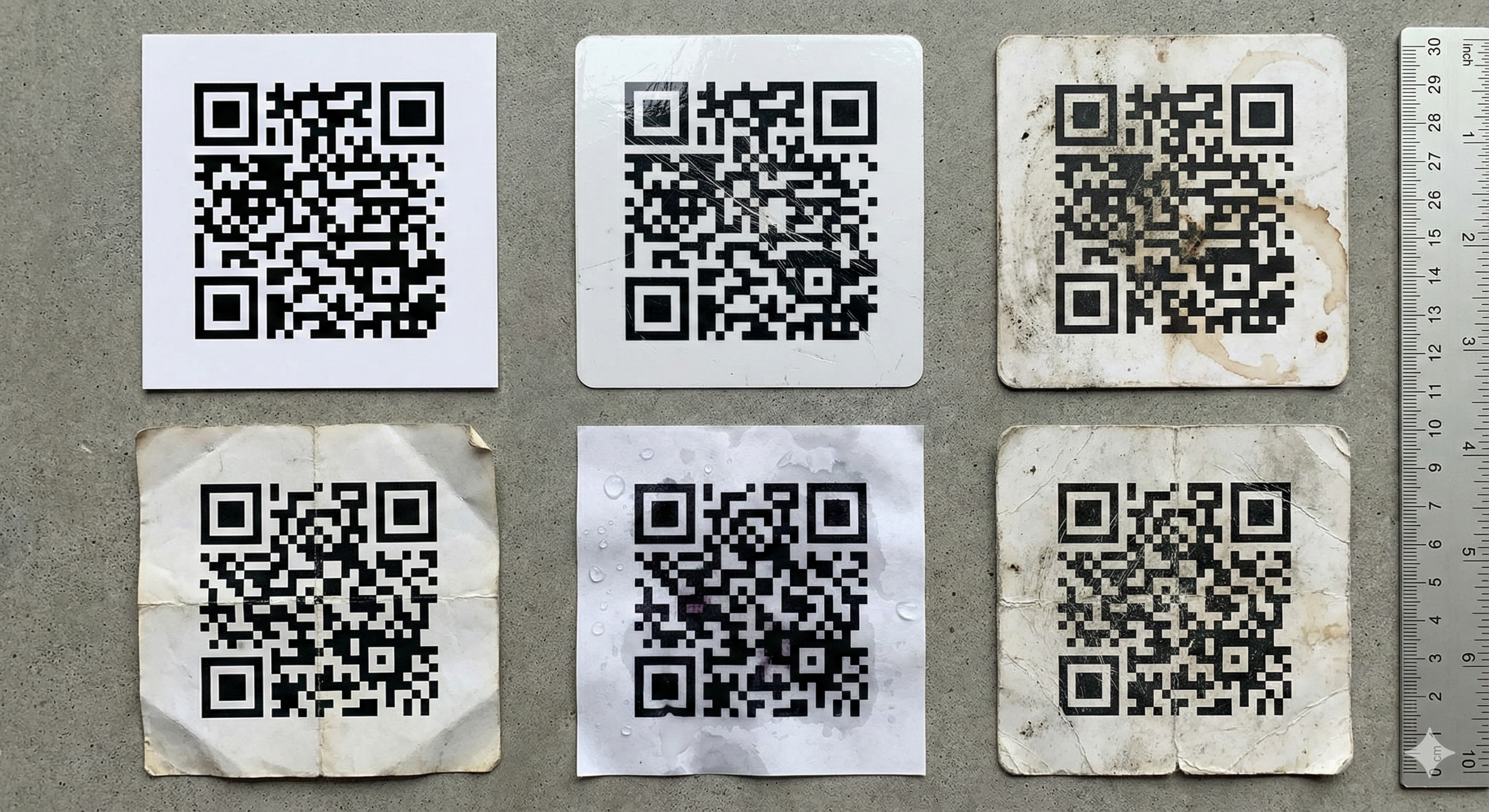 QR code durability test showing scan success rates under different damage conditions