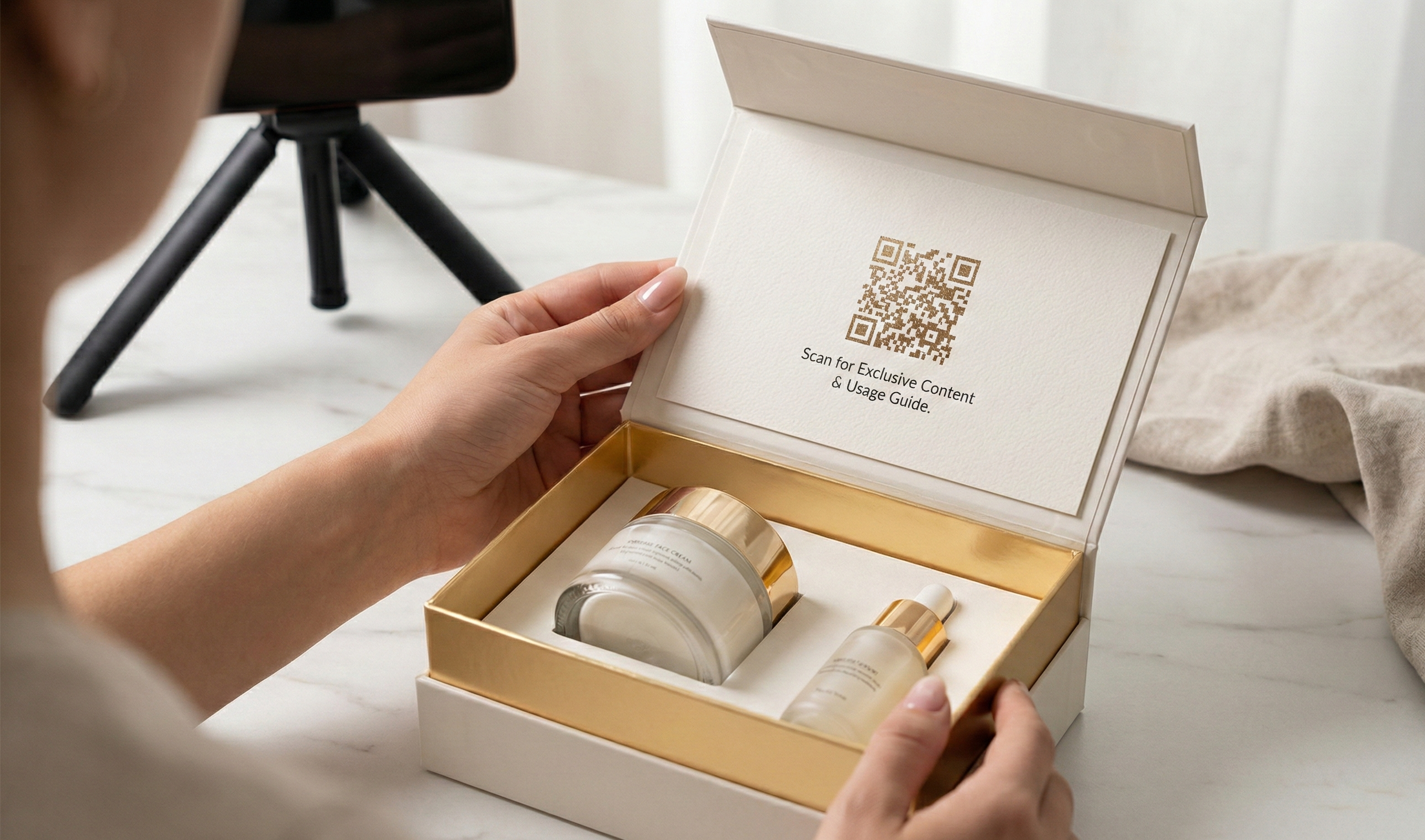 QR code integrated into product packaging for warranty registration and product info