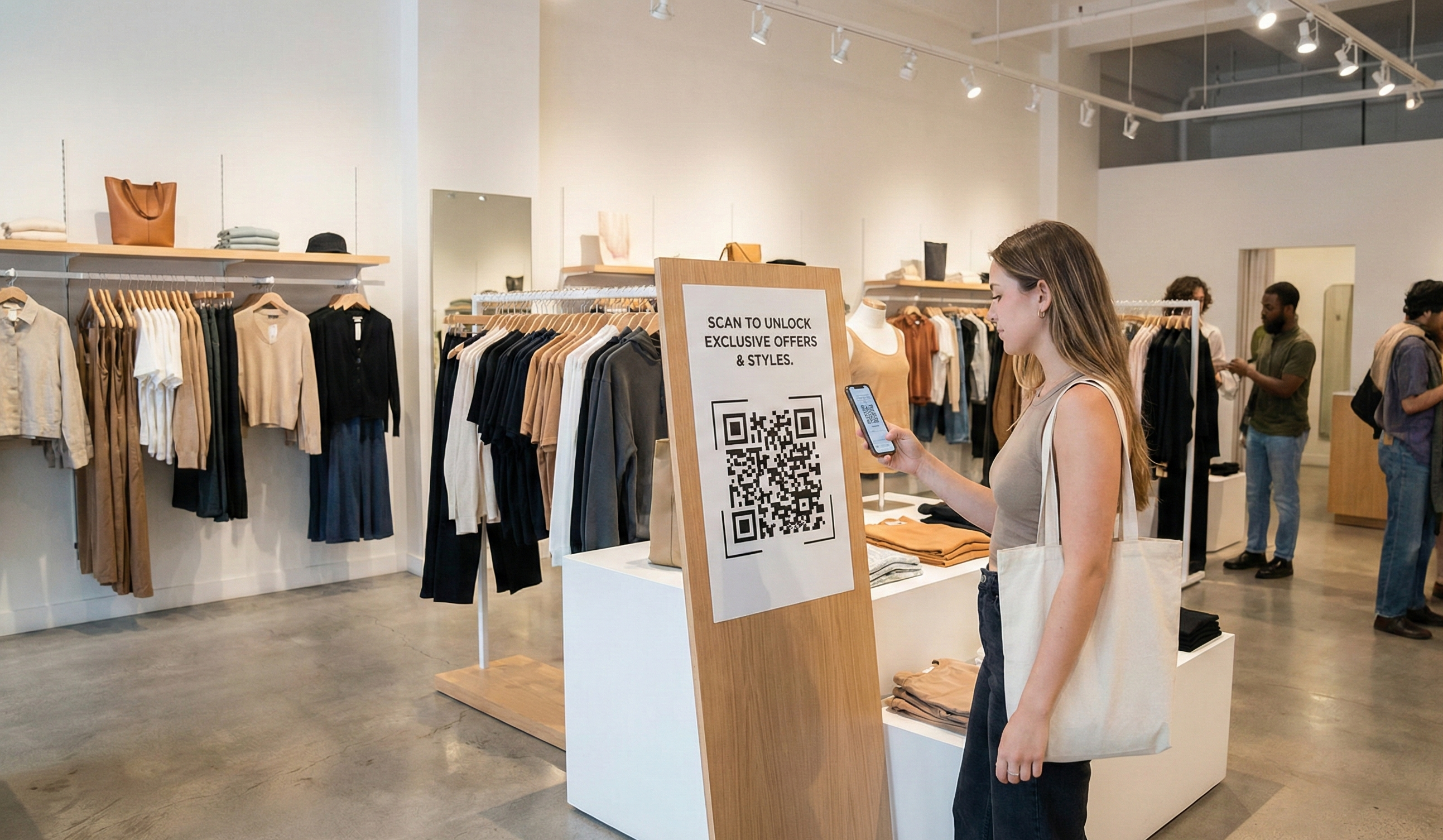 QR code on retail store display for product information and customer engagement